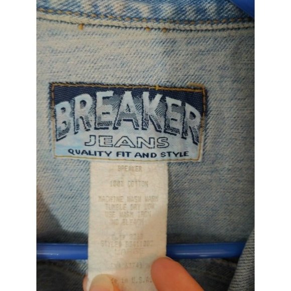 Vintage Breaker Jeans Denim Jacket Vest Button Front Size Large Cropped/Frayed - Picture 6 of 7